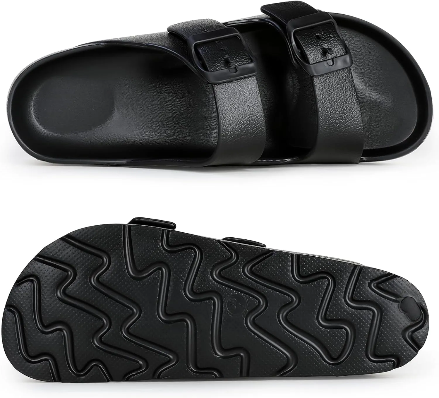Amporles Women's Platform Sandals with Arch Support – Wide Width Adjustable Buckle Slides for Beach, Casual, & Indoor Comfort (Black)