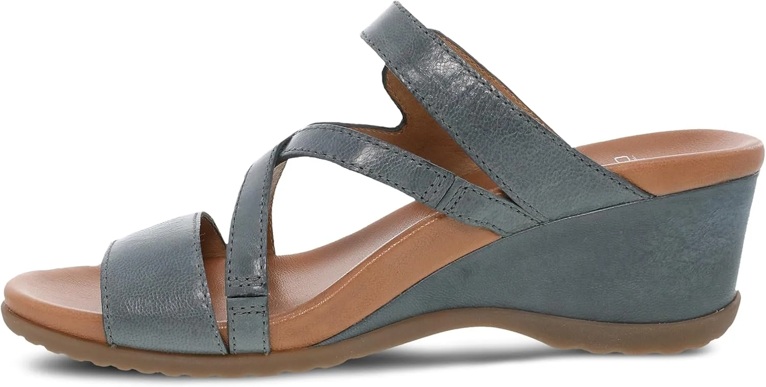 Ana Wedge Sandal for Women – Cushioned, Contoured Footbed for All-Day Comfort and Support – Adjustable Hook & Loop Strap with Buckle Detail – Lightweight Rubber Outsole