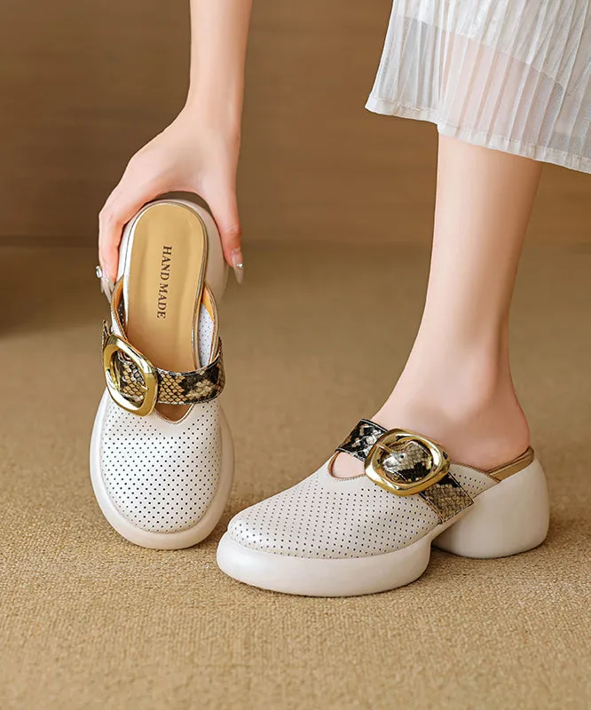 Apricot Platform Cowhide Leather 2025 Hollow Out Slide Sandals