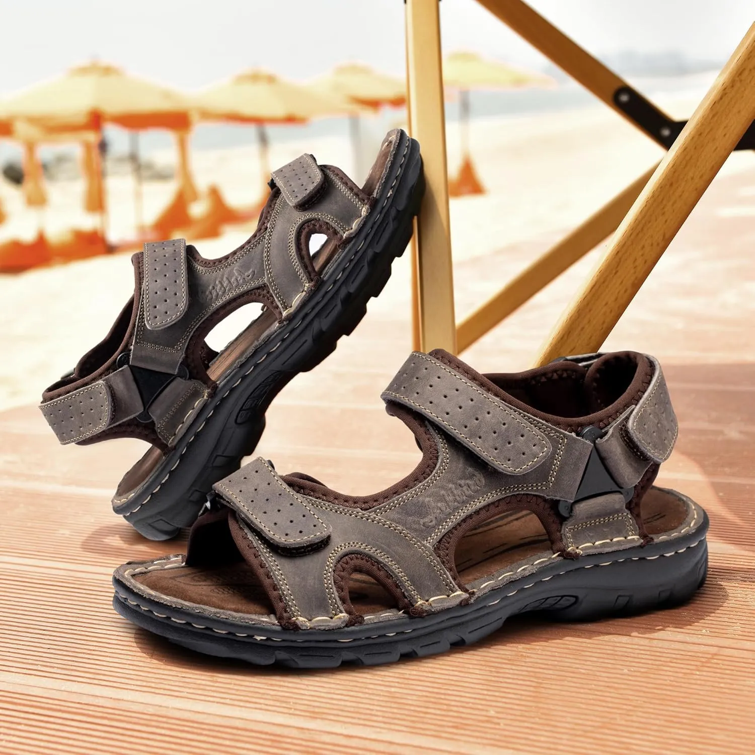 Arkbird Men's Leather Sandals Open Toe Athletic Fisherman Sandal Summer Beach Sport Hiking Shoes for Men