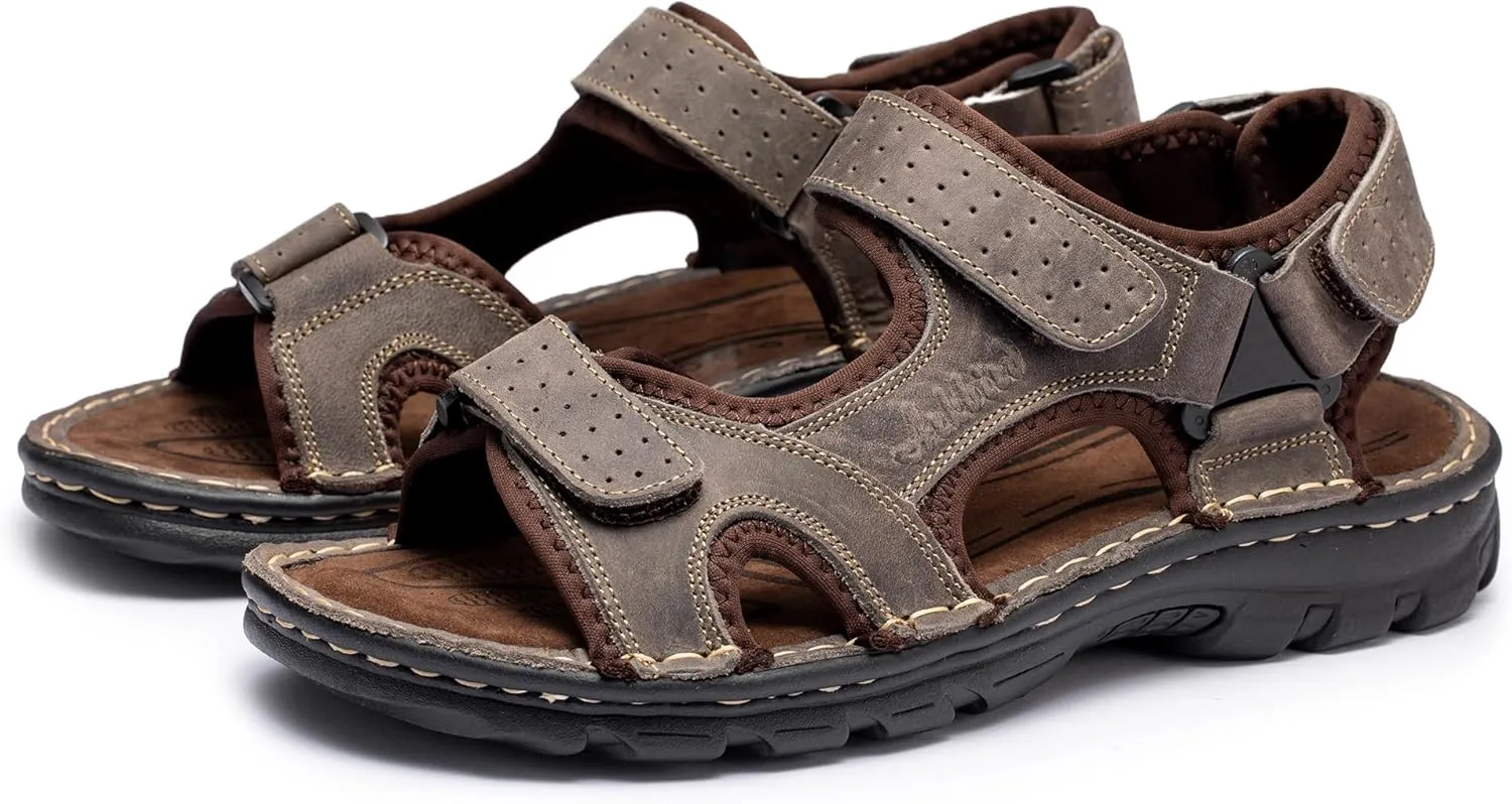 Arkbird Men's Leather Sandals Open Toe Athletic Fisherman Sandal Summer Beach Sport Hiking Shoes for Men