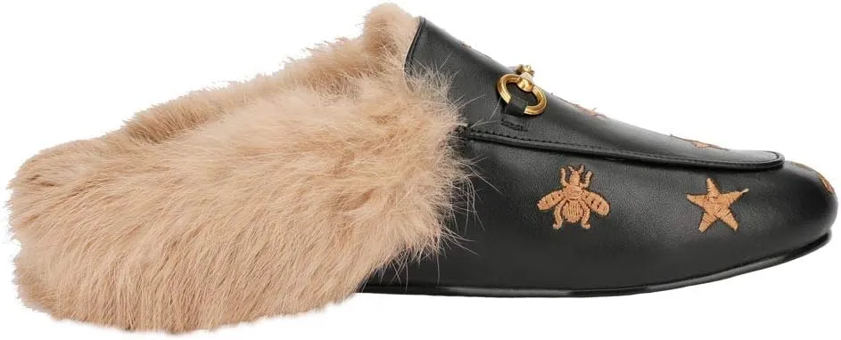 Arqa Fur Mules for Women Comfortable Leather Buckle Mule Flats Furry Padded Backless Loafers Casual Slides Shoes