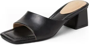 Arromic Women's Block Mule Heeled Sandals Clear Black Nude White Chunky Heels 2 Inches Square Open Toe Slip on Backless Mules Heeled Slippers Dressy Party Prom Wedding Shoes