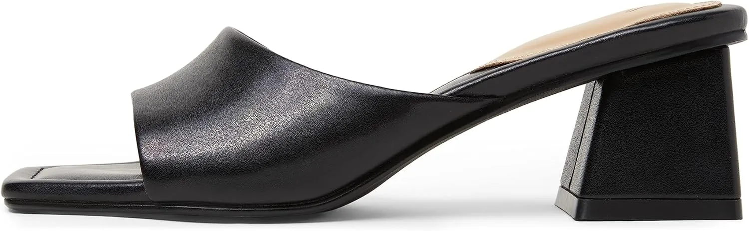 Arromic Women's Block Mule Heeled Sandals Clear Black Nude White Chunky Heels 2 Inches Square Open Toe Slip on Backless Mules Heeled Slippers Dressy Party Prom Wedding Shoes