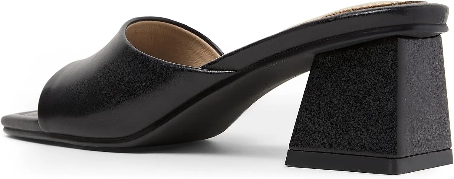 Arromic Women's Block Mule Heeled Sandals Clear Black Nude White Chunky Heels 2 Inches Square Open Toe Slip on Backless Mules Heeled Slippers Dressy Party Prom Wedding Shoes