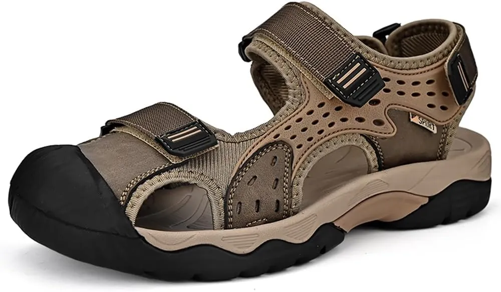Asifn Men's Casual Sandals Closed Toe Outdoor Athletic Hiking Walking Lightweight Leather Breathable Non-slip Beach Water Shoes