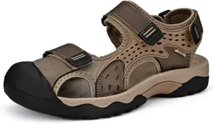Asifn Men's Casual Sandals Closed Toe Outdoor Athletic Hiking Walking Lightweight Leather Breathable Non-slip Beach Water Shoes