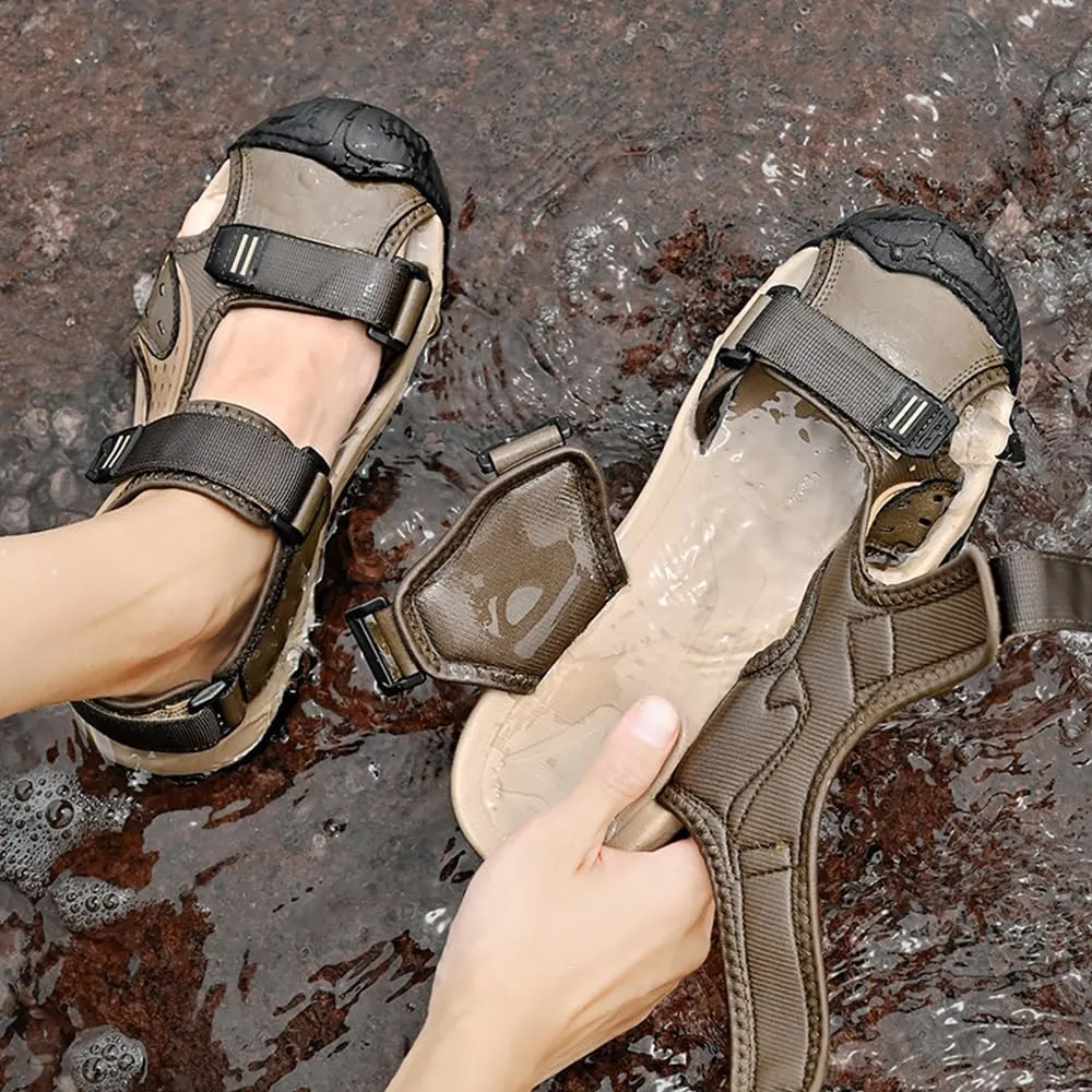 Asifn Men's Casual Sandals Closed Toe Outdoor Athletic Hiking Walking Lightweight Leather Breathable Non-slip Beach Water Shoes