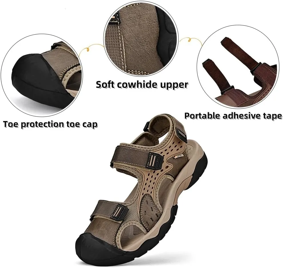 Asifn Men's Casual Sandals Closed Toe Outdoor Athletic Hiking Walking Lightweight Leather Breathable Non-slip Beach Water Shoes