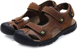 Asifn Men's Sports Hiking Sandals Adjustable Casual Athletic Fisherman Beach Leather Closed Toe Anti Collision Summer