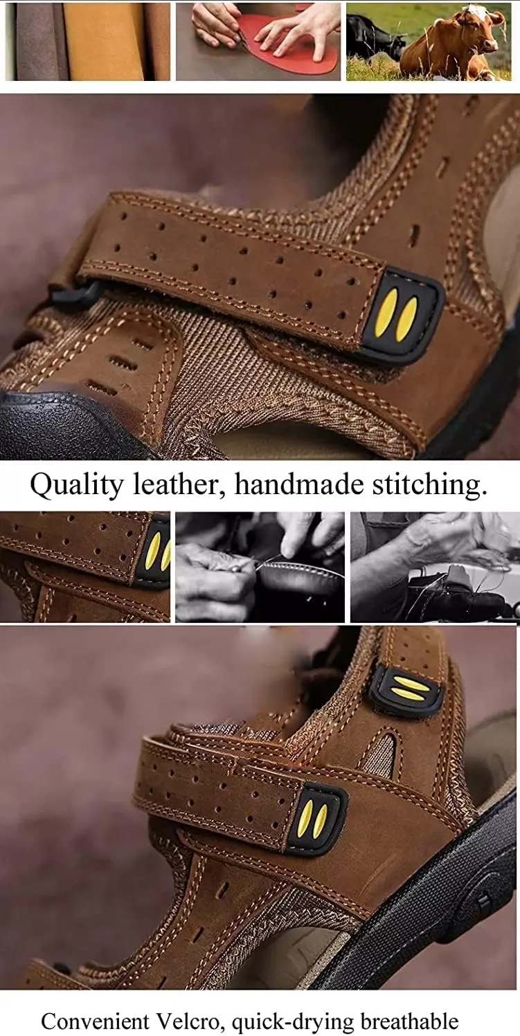 Asifn Men's Sports Hiking Sandals Adjustable Casual Athletic Fisherman Beach Leather Closed Toe Anti Collision Summer