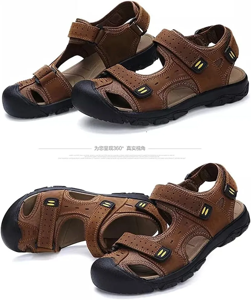 Asifn Men's Sports Hiking Sandals Adjustable Casual Athletic Fisherman Beach Leather Closed Toe Anti Collision Summer