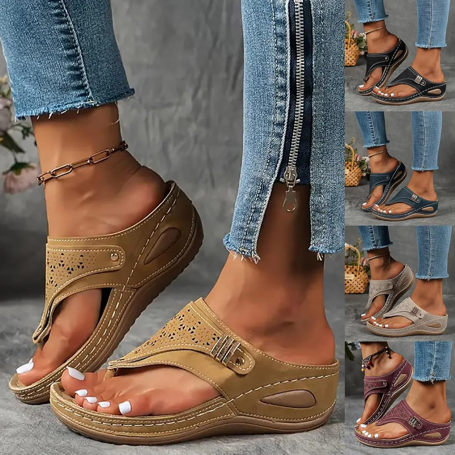 Avylays Women's Purple Orthopedic Wedge Sandals, Breathable Mesh Sports Sandals with Non-Slip Sole, Casual Wedge Sandals