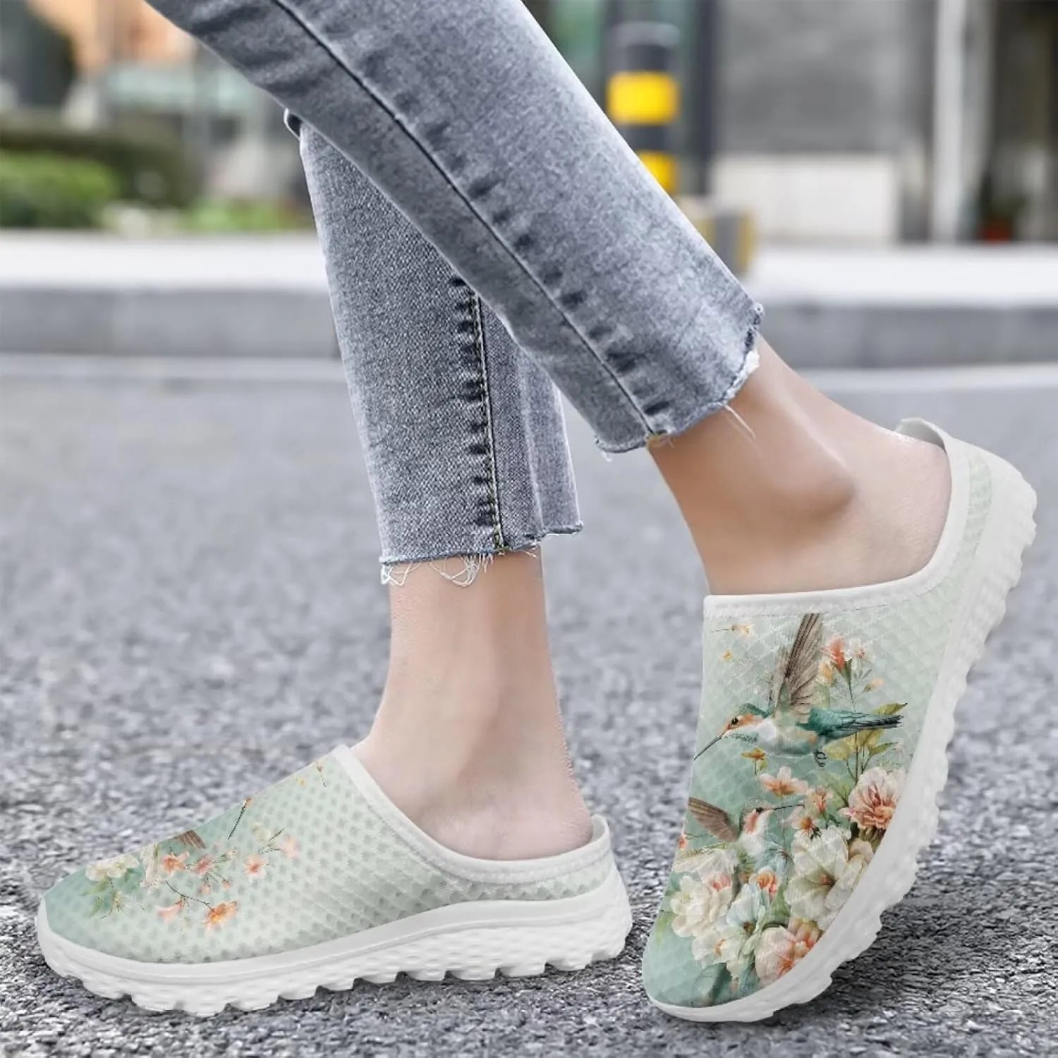 Backless Shoes for Women Walking Sneakers Slip-on Mules Closed Toe Slippers Breathable Mesh Footwear