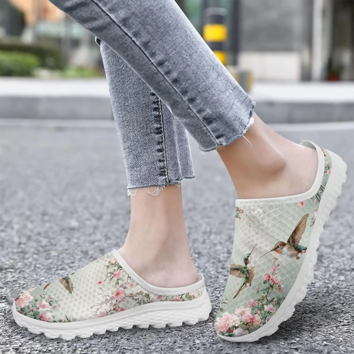 Backless Shoes for Women Walking Sneakers Slip-on Mules Closed Toe Slippers Breathable Mesh Footwear