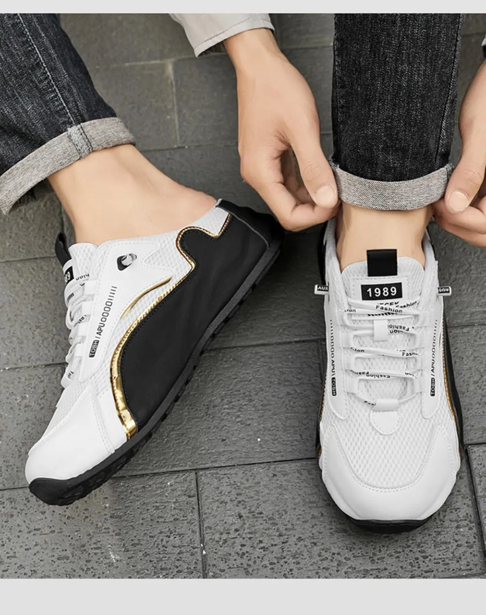 Backless Tennis Shoes for Men Wide Mule Sneakers Slip on House Slippers Platform No Slip Chunky Sole Breathable Mesh Lightweight Leather Casual Walking Slides Lace Up Comfort Wear Shoes Gym Sports