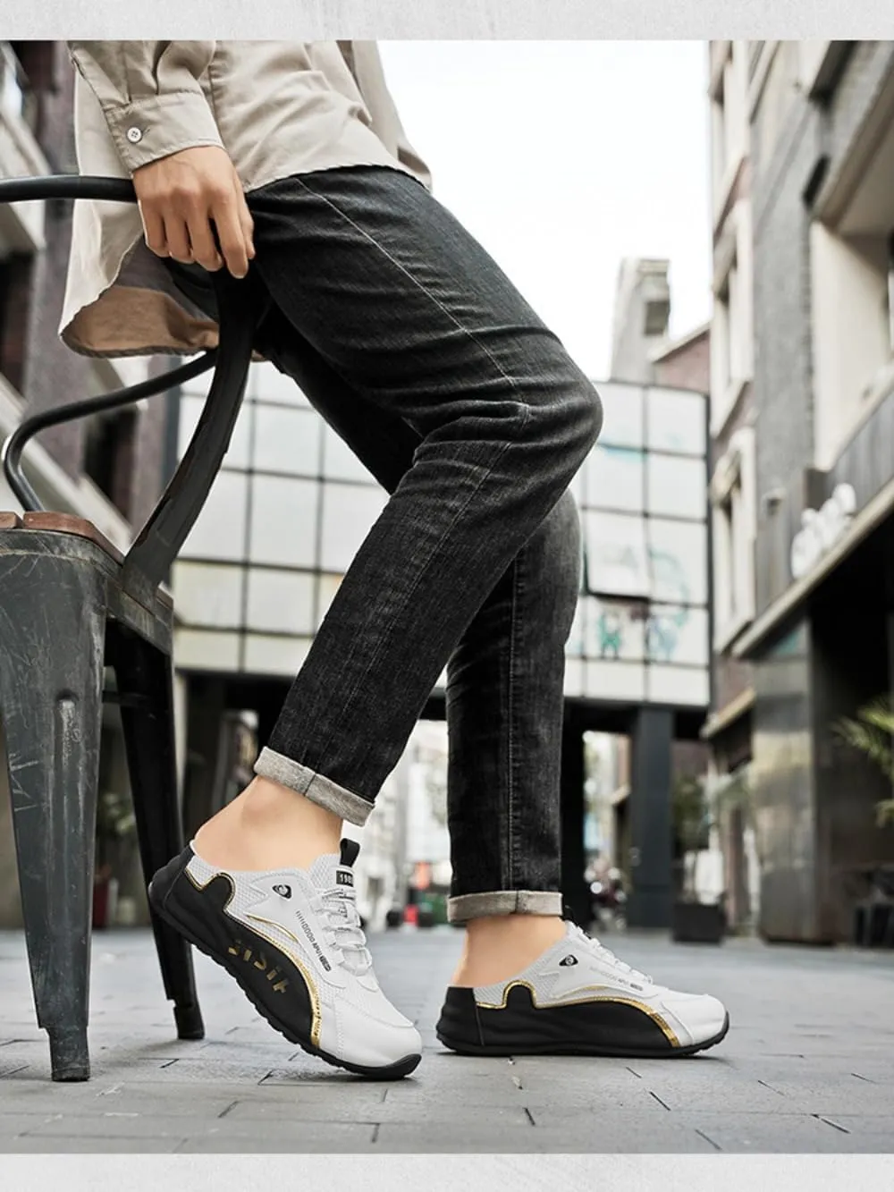 Backless Tennis Shoes for Men Wide Mule Sneakers Slip on House Slippers Platform No Slip Chunky Sole Breathable Mesh Lightweight Leather Casual Walking Slides Lace Up Comfort Wear Shoes Gym Sports