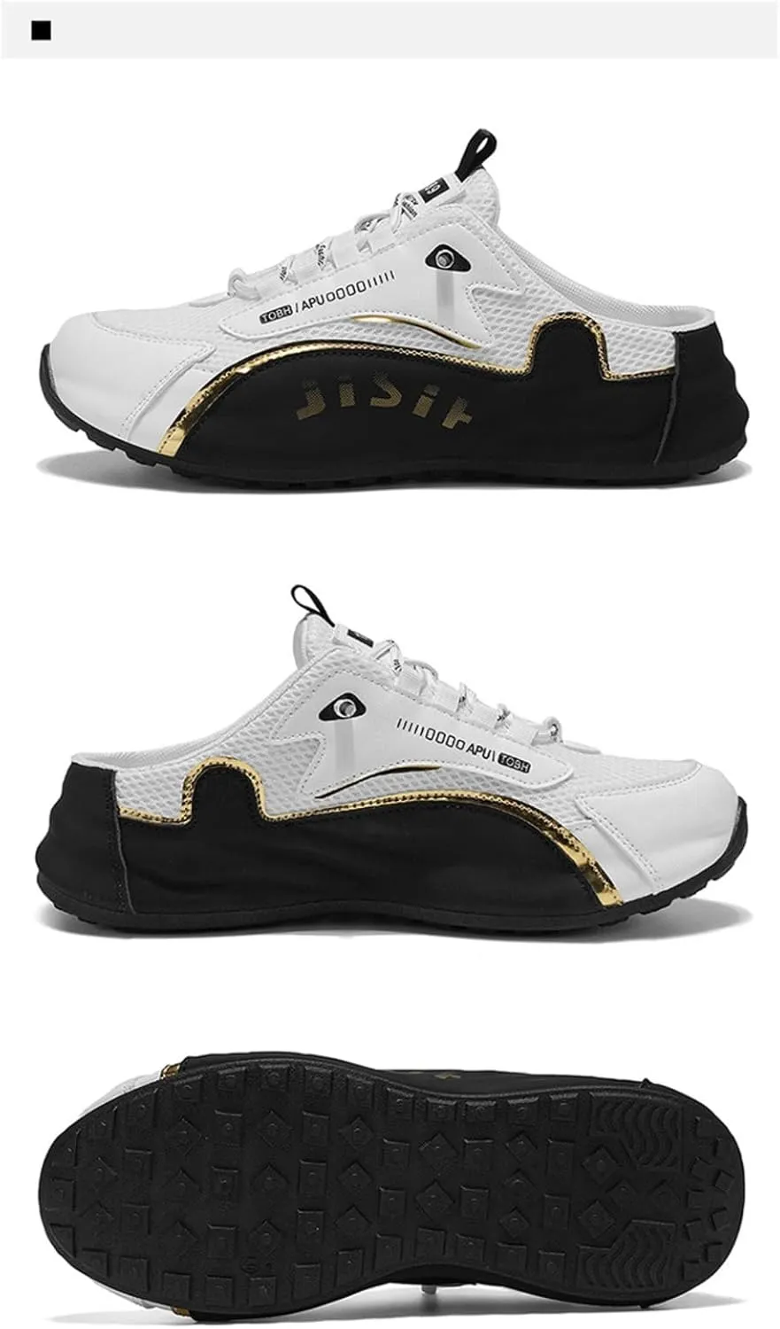 Backless Tennis Shoes for Men Wide Mule Sneakers Slip on House Slippers Platform No Slip Chunky Sole Breathable Mesh Lightweight Leather Casual Walking Slides Lace Up Comfort Wear Shoes Gym Sports