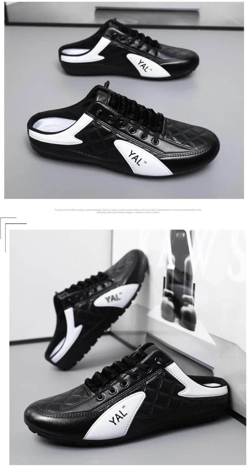 Backless Tennis Shoes for Men Wide Mule Sneakers Slip on House Slippers Platform Open Back Sneakers Lightweight Casual Sports Shoes Breathable Mesh Lace Up Comfort Walking Slides Summer Travel Driving