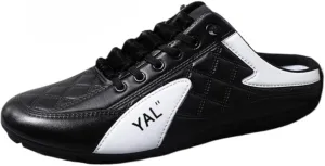 Backless Tennis Shoes for Men Wide Mule Sneakers Slip on House Slippers Platform Open Back Sneakers Lightweight Casual Sports Shoes Breathable Mesh Lace Up Comfort Walking Slides Summer Travel Driving