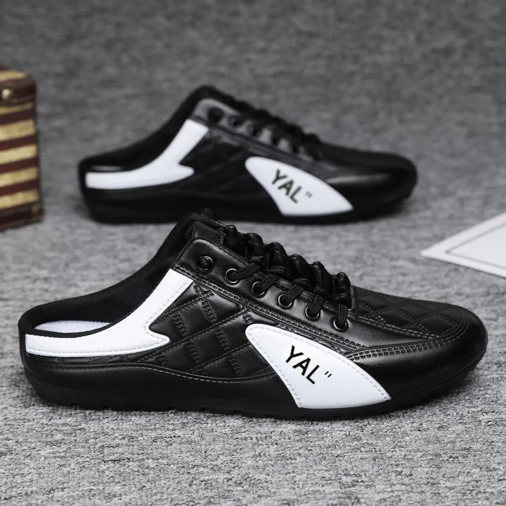 Backless Tennis Shoes for Men Wide Mule Sneakers Slip on House Slippers Platform Open Back Sneakers Lightweight Casual Sports Shoes Breathable Mesh Lace Up Comfort Walking Slides Summer Travel Driving