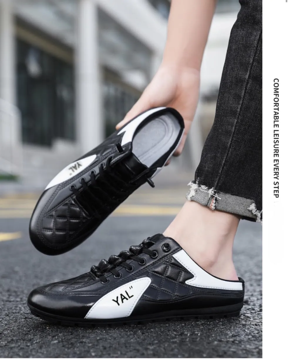 Backless Tennis Shoes for Men Wide Mule Sneakers Slip on House Slippers Platform Open Back Sneakers Lightweight Casual Sports Shoes Breathable Mesh Lace Up Comfort Walking Slides Summer Travel Driving