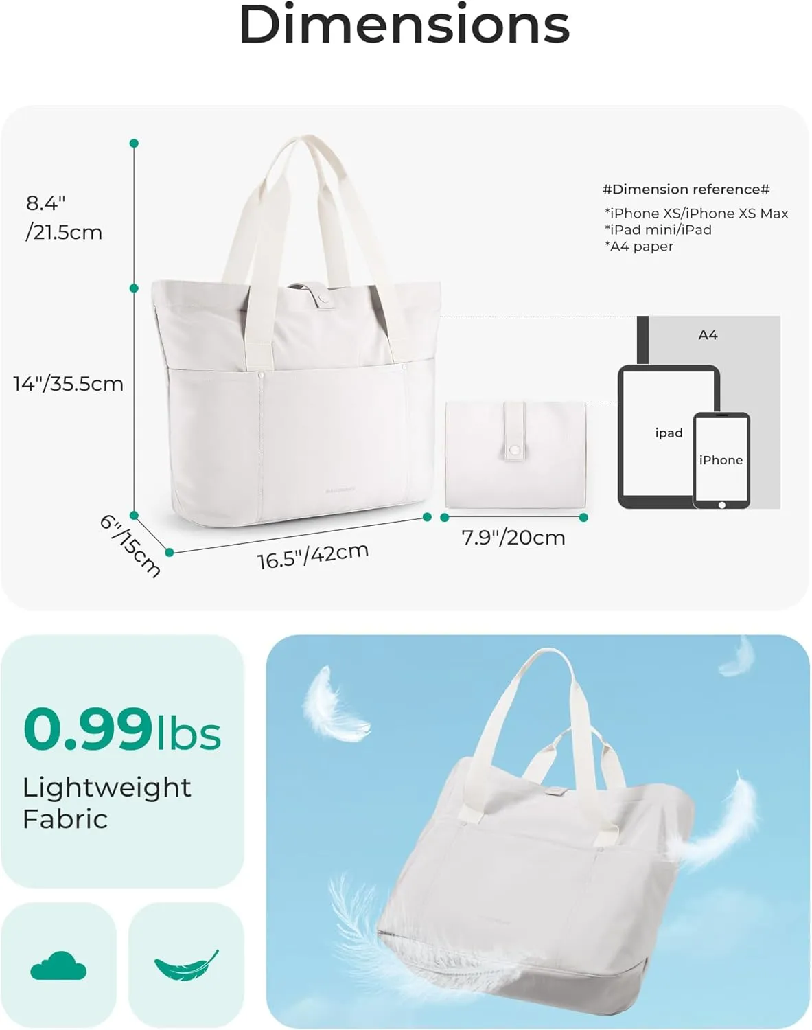 BAGSMART Tote Bag for Women, Foldable Tote Bag With Zipper Travel Large Shoulder Bag Handbag for Work-16.5''l X 6''wx 14''h