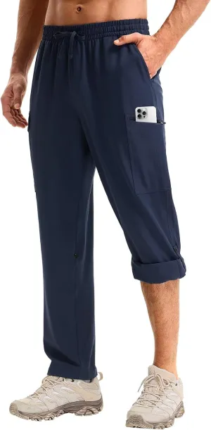 baleaf Men's Hiking Pants Water Resistant Convertible Cargo Capri Roll Up Capri UPF50  Zipper Pockets Clothing Travel