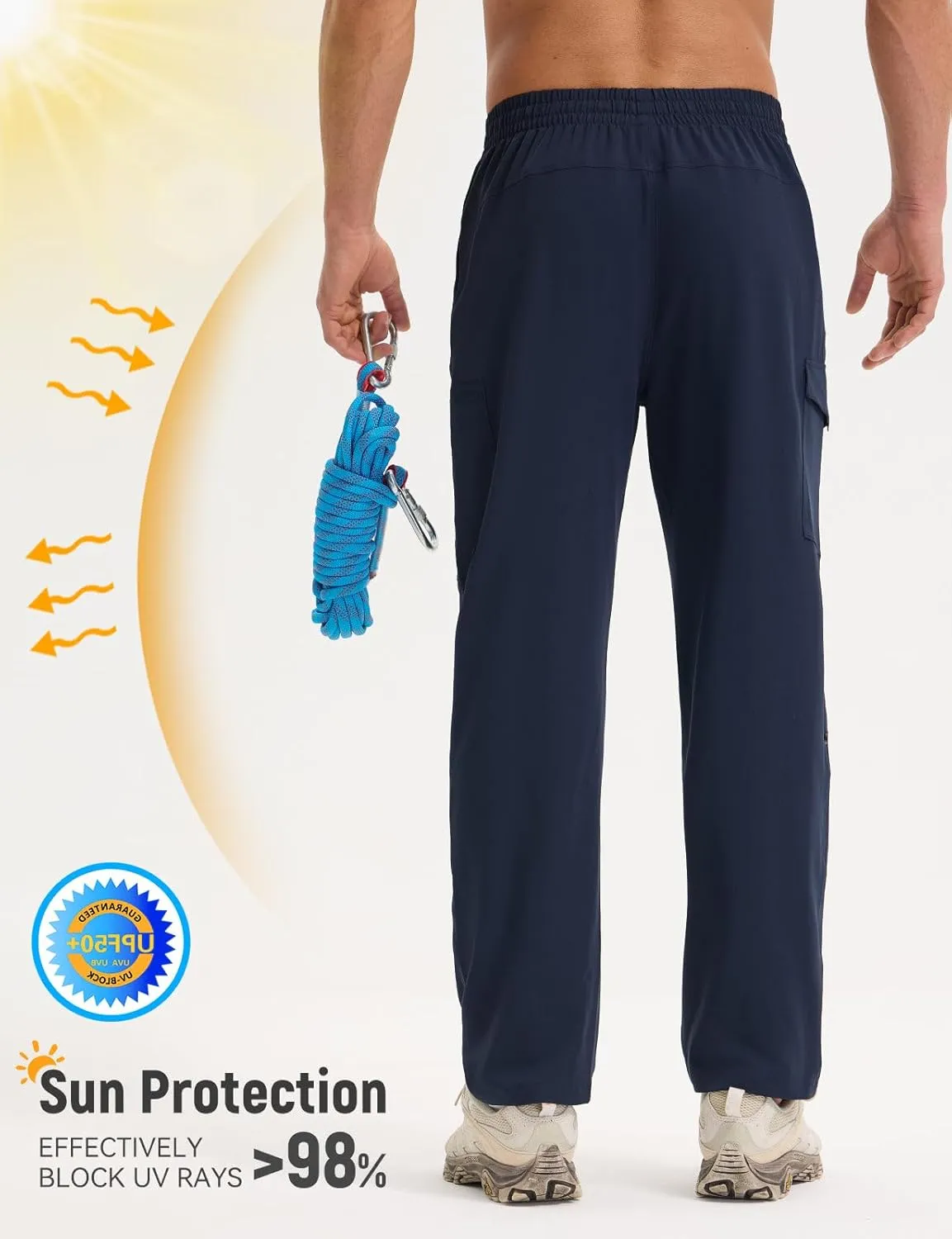 baleaf Men's Hiking Pants Water Resistant Convertible Cargo Capri Roll Up Capri UPF50  Zipper Pockets Clothing Travel