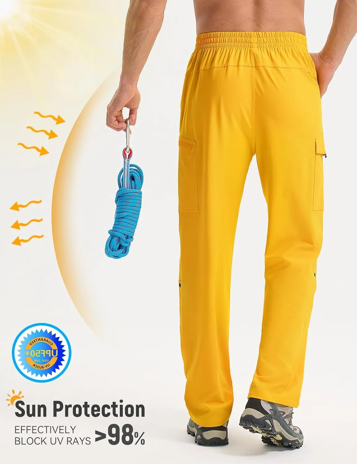 baleaf Men's Hiking Pants Water Resistant Convertible Cargo Capri Roll Up Capri UPF50  Zipper Pockets Clothing Travel