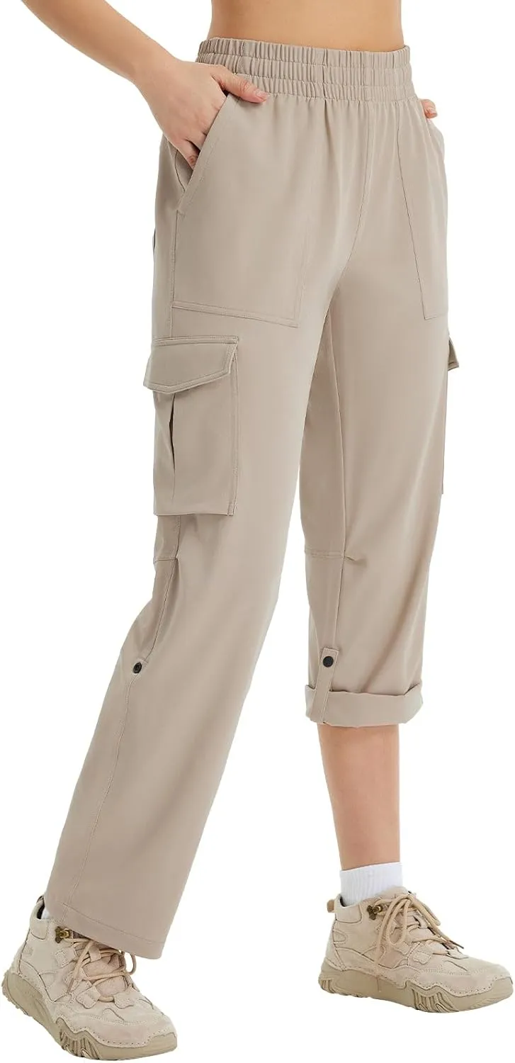 baleaf Women's Hiking Pants Water Resistant Convertible Cargo Capri Roll Up Capri UPF50  Zipper Pockets Clothing Travel