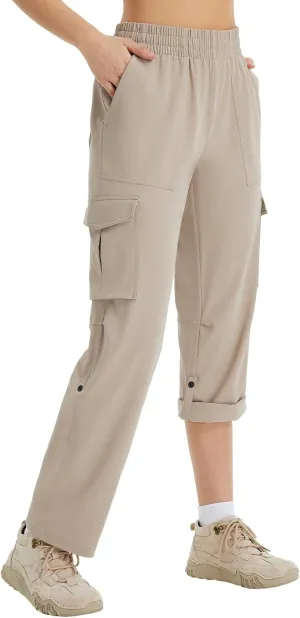 baleaf Women's Hiking Pants Water Resistant Convertible Cargo Capri Roll Up Capri UPF50  Zipper Pockets Clothing Travel