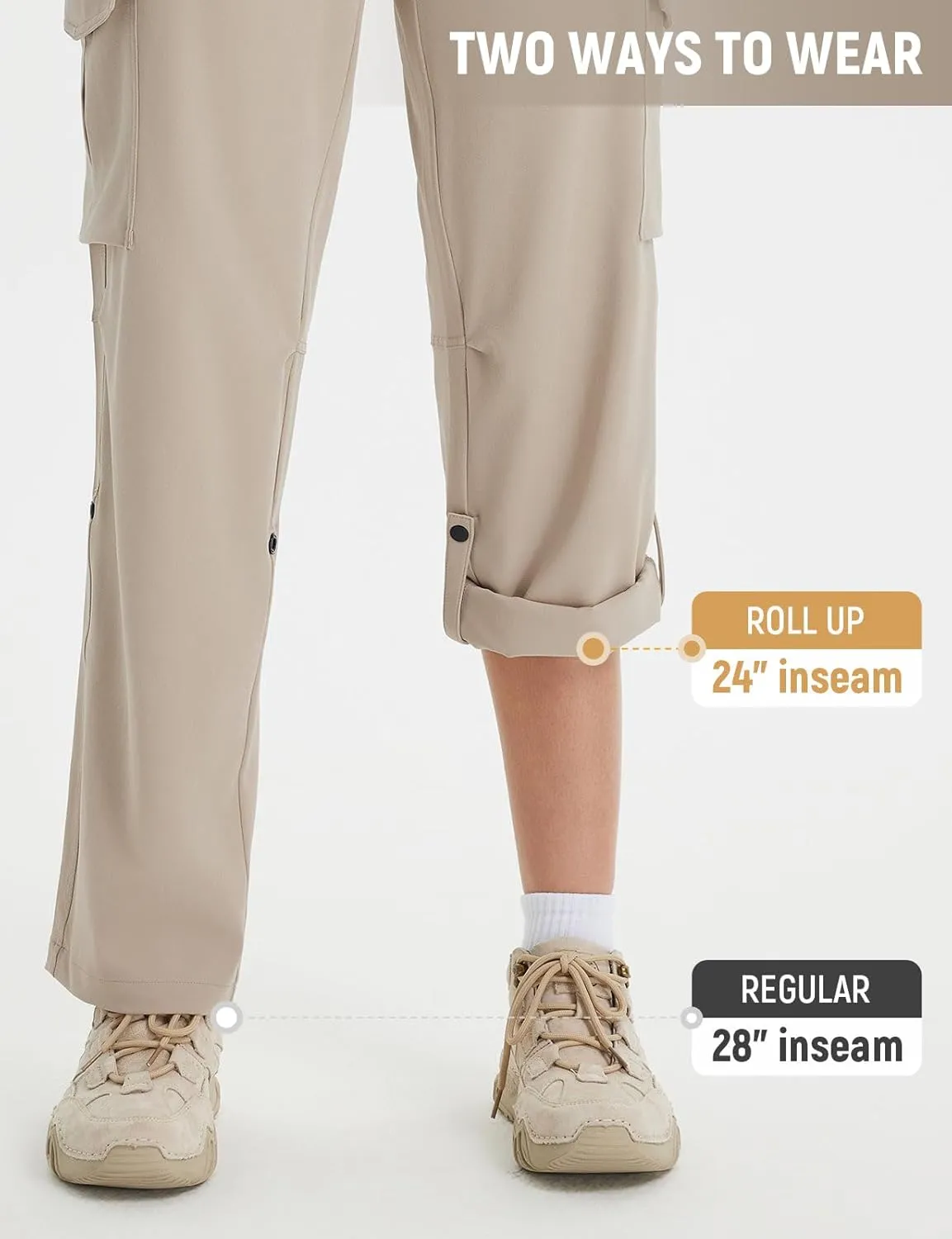 baleaf Women's Hiking Pants Water Resistant Convertible Cargo Capri Roll Up Capri UPF50  Zipper Pockets Clothing Travel