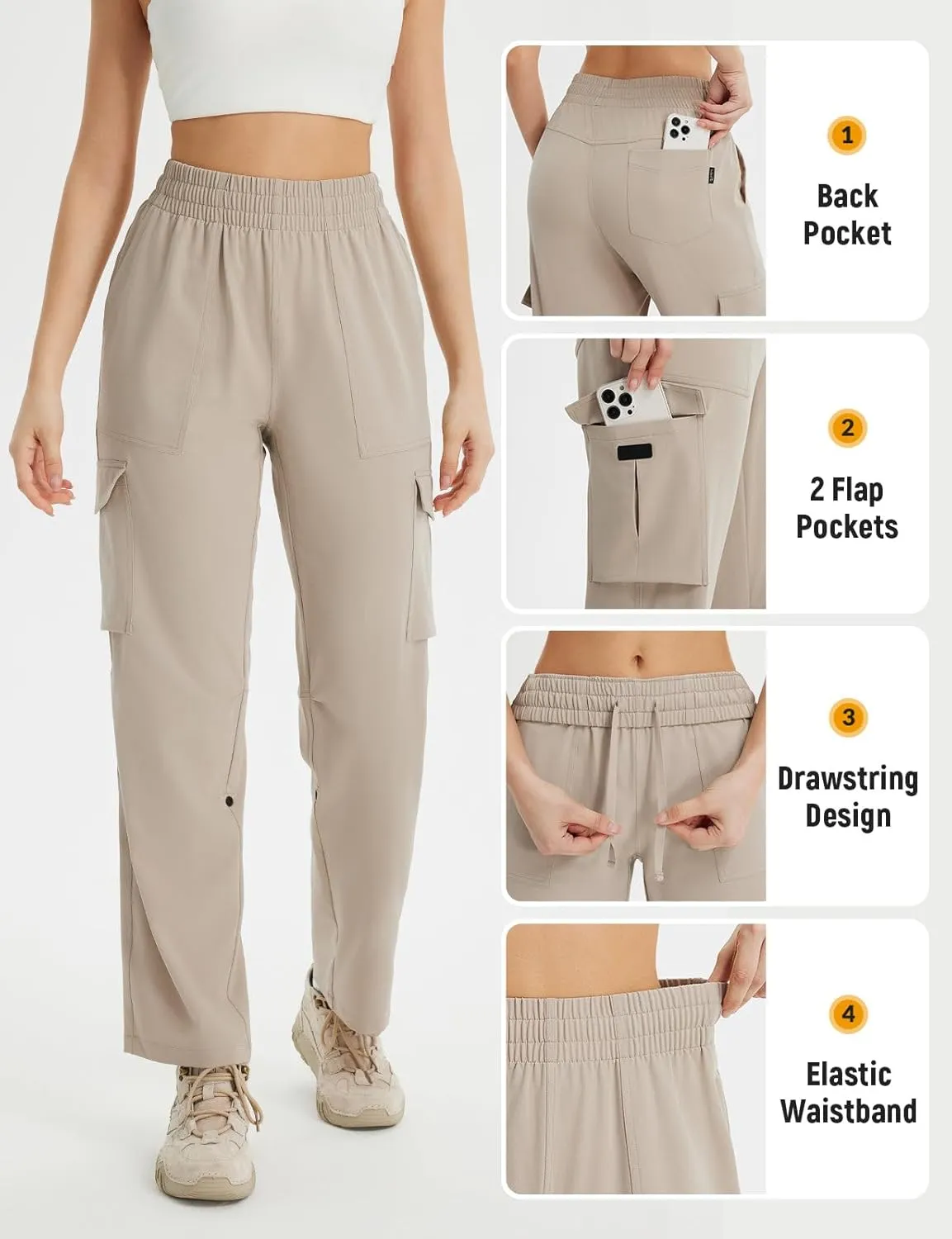 baleaf Women's Hiking Pants Water Resistant Convertible Cargo Capri Roll Up Capri UPF50  Zipper Pockets Clothing Travel