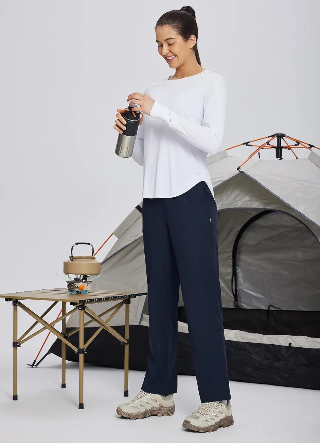 baleaf Women's Hiking Water Resistant Pants UPF Roll Up Convertible Capri Pant Quick Dry Zipper Pockets Travel Fishing