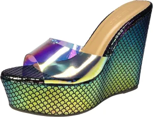 BAMBOO® Women's Clear Band Platform Wedge Slide