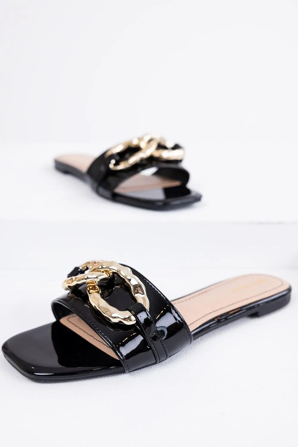 BAMBOO® Women's Square Toe Jeweled Embellishment Slip On Flat Sandal