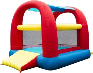 Banzai Bounce ’N’ Slide Cool Canopy Inflatable Indoor Outdoor Bounce House with Slide and Blower