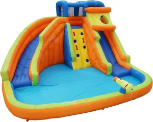 BANZAI Drop Zone 14.5' L x 13.3' W x 8' H Inflatable Water Park with Waterslide, Sprinklers, and Water Cannon