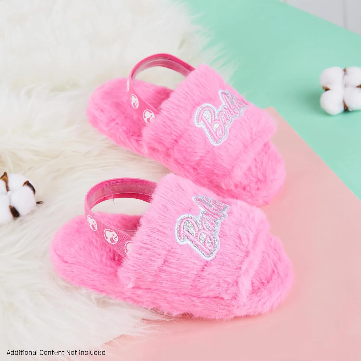 Barbie Girls Fluffy Slippers with Elastic Strap, Comfy House Shoes - Girls Gift