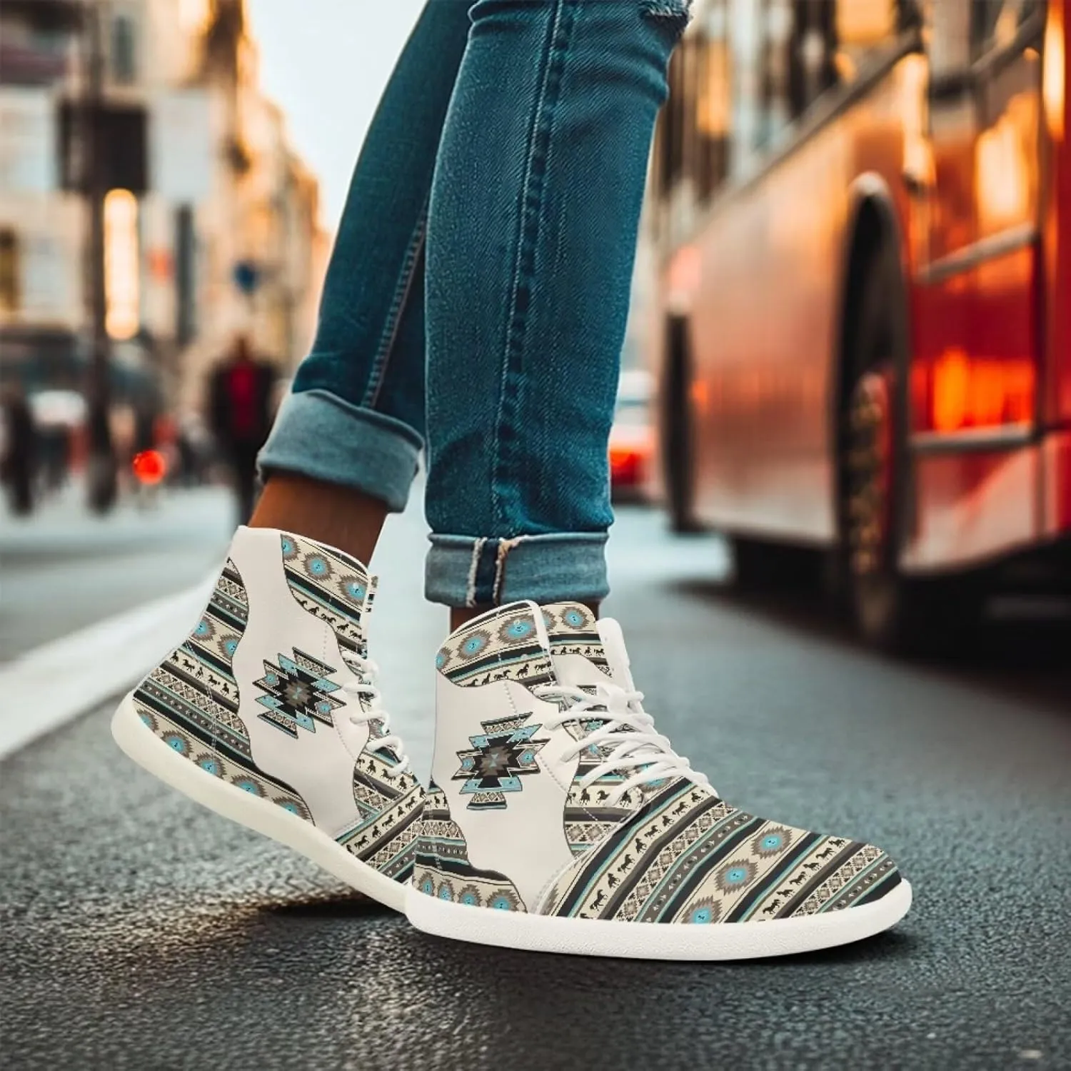 Barefoot Minimalist Shoes Mandala Style Women Wide Width Fashion Sneaker Non-Slip Sneakers Lightweight PU Leather