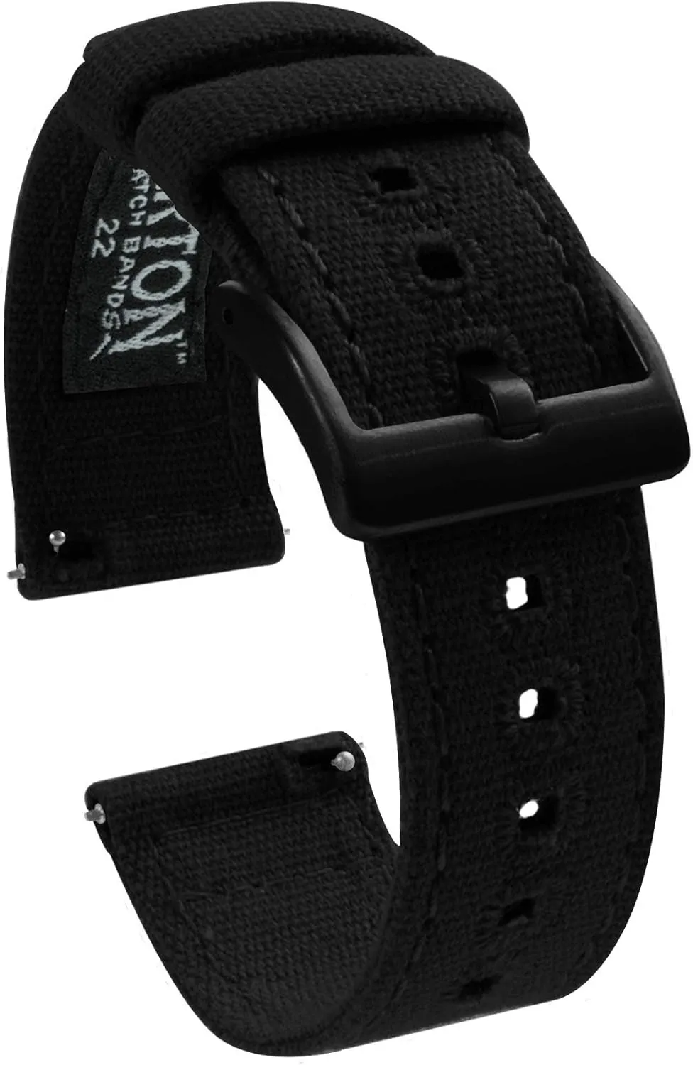 Barton Canvas Watch Band (20mm) | Quick Release Premium Canvas Strap with PVD Black Buckle | Compatible with Classic & Smart Watches | Breathable, Comfortable, Durable - Black