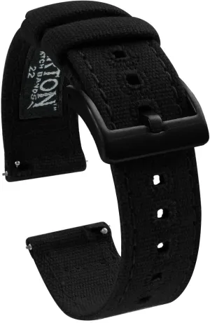 Barton Canvas Watch Band (20mm) | Quick Release Premium Canvas Strap with PVD Black Buckle | Compatible with Classic & Smart Watches | Breathable, Comfortable, Durable - Black