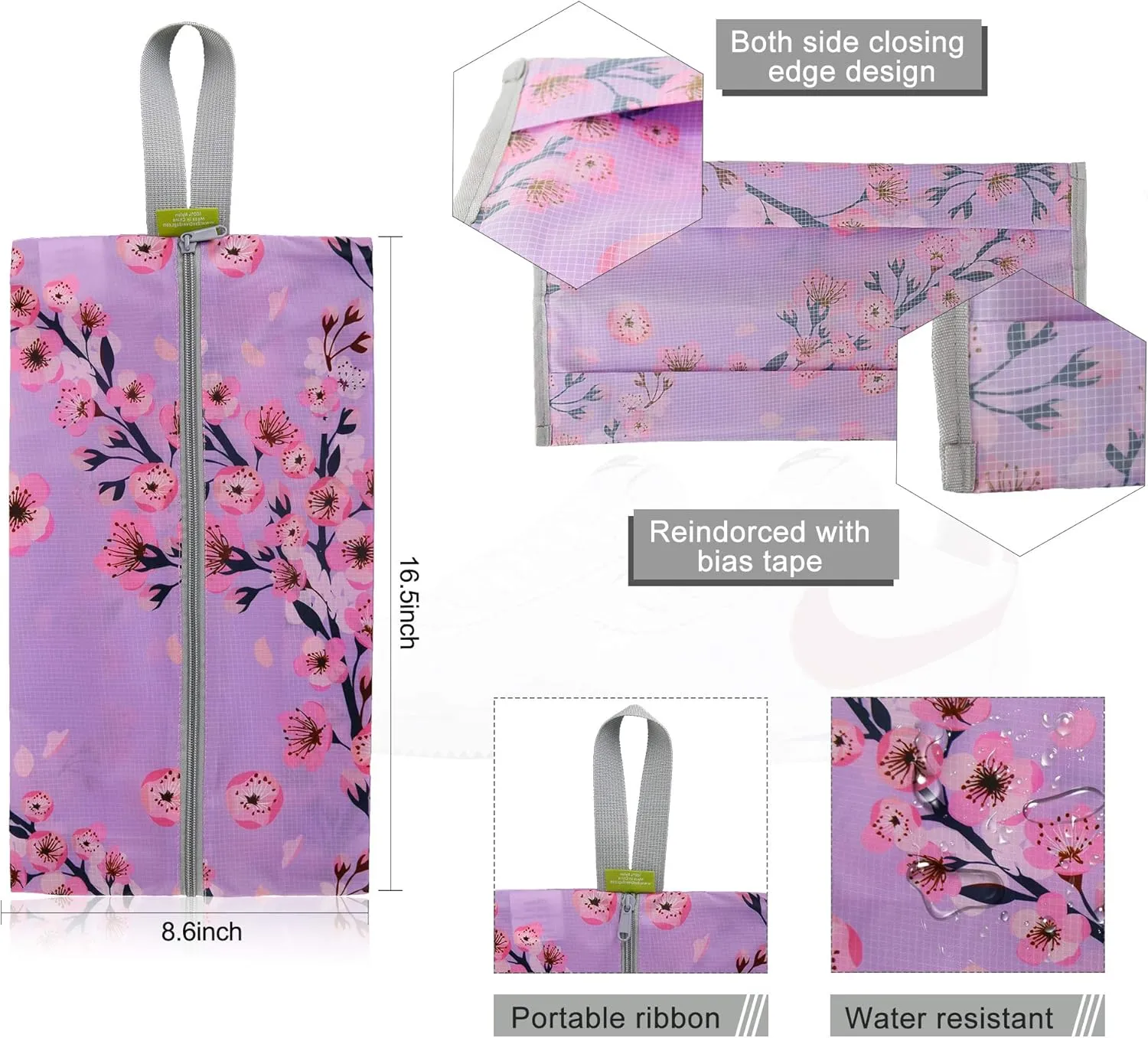 BeeGreen Shoe Organizer 6pcs Shoe Bags with Zipper Closure, Flower Design Shoe Storage Organizer with Handle Travel Bags For Men and Women, Portable Nylon Travel Gifts