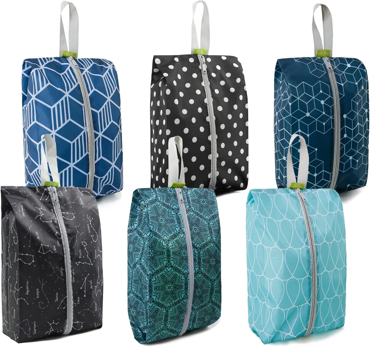 BeeGreen Shoe Organizer Shoe Bags For Travel with Zipper Closure, Shoe Storage Organizer with Handle Travel Bags, Green Blue Lightblue-Geometry, Large, Green Blue Lightblue-geometry