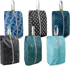 BeeGreen Shoe Organizer Shoe Bags For Travel with Zipper Closure, Shoe Storage Organizer with Handle Travel Bags, Green Blue Lightblue-Geometry, Large, Green Blue Lightblue-geometry