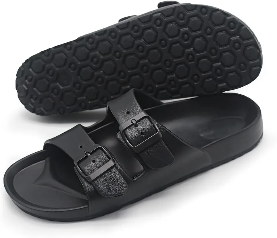 BEMGNAR Men’s Lightweight Comfort Slides Double Buckle Slip-on Adjustable EVA Orthopedic Flat Sandals