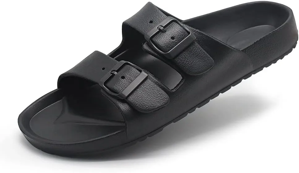 BEMGNAR Men’s Lightweight Comfort Slides Double Buckle Slip-on Adjustable EVA Orthopedic Flat Sandals