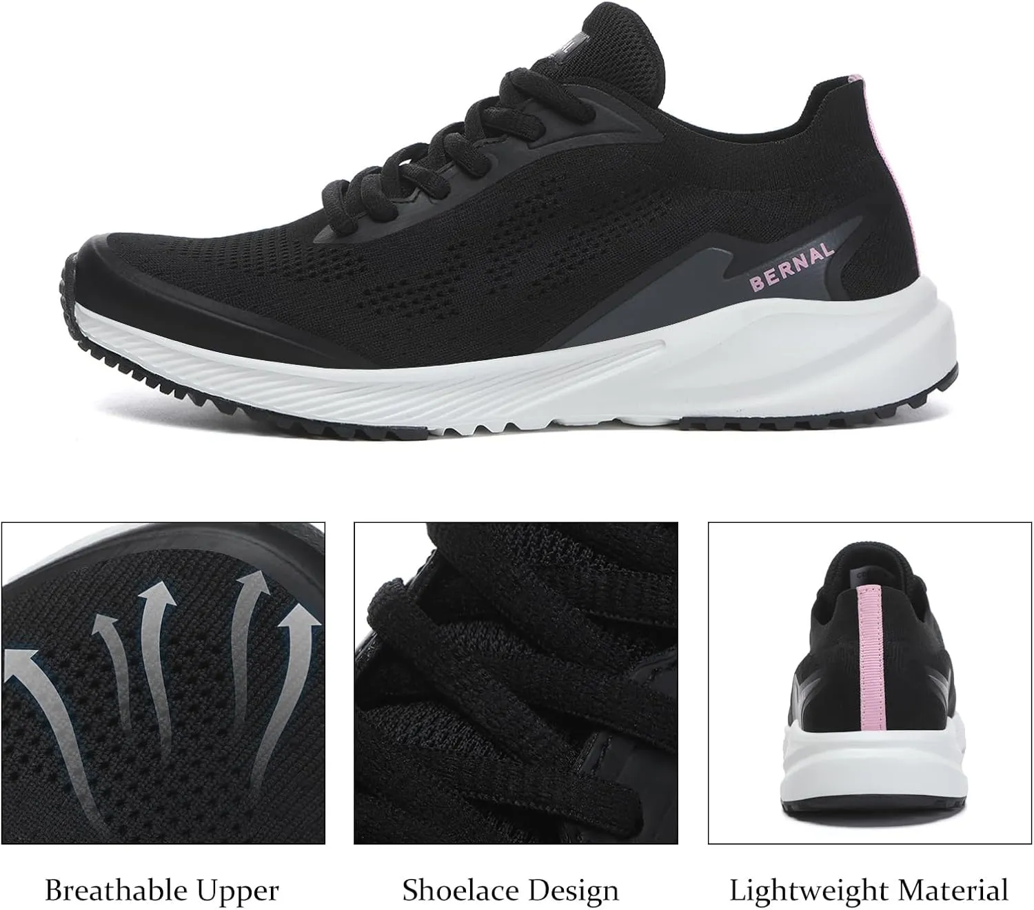 Bernal Women's Fashion Sneakers, Comfortable Mesh Breathable Lightweight Shoes, Walking, Lace-Up, Yoga, Gym, Workout, Casual, Work, Sport, Tennis Shoes
