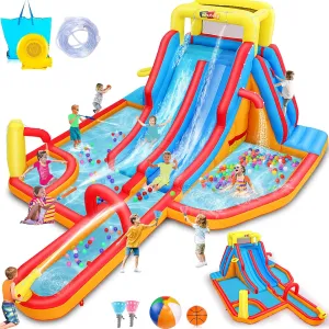 Big Inflatable Water Slides, 18FTx14FT Water Park Kids 3-12, Waterslide Bounce House with Extra Long 2 Slides, Splash Pool, Blow up Water Slide for Kids Backyard Water Fun(Extra Large Bounce House)
